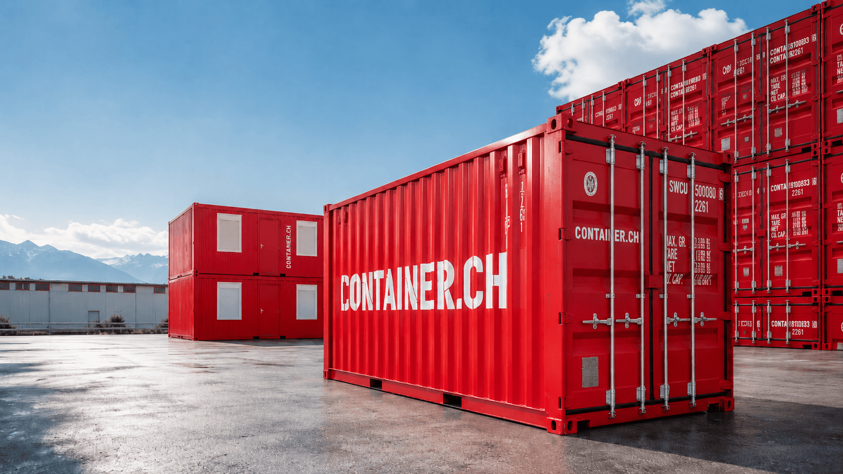 Container.ch Container vor Schweizer Bergkulisse